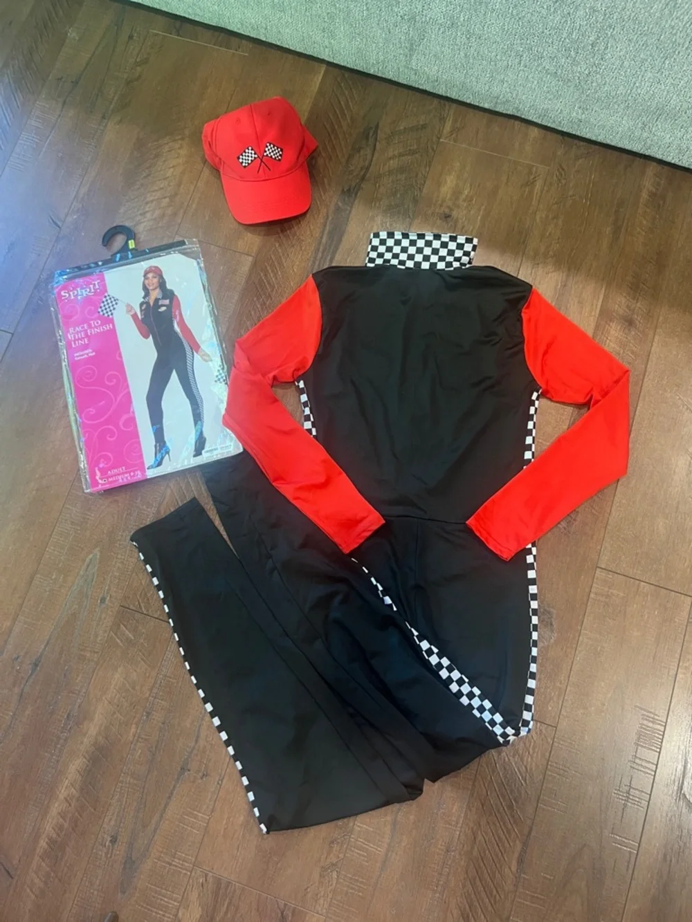 Spirit Women's Black and Red Checkered Race Car Driver Costume - Picture 7 of 7